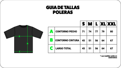 guia de tallas poleras ozeta
